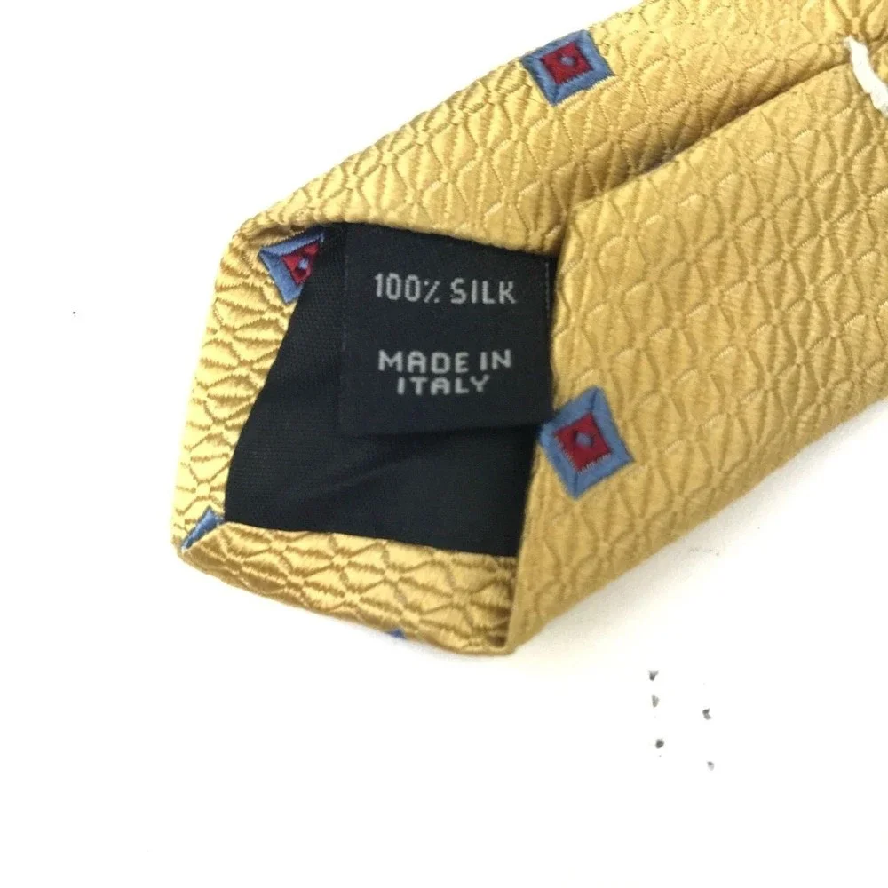JOS A BANK Gold Yellow Squares Blue Red Geometric Tie Men's Elegant Necktie 4x58